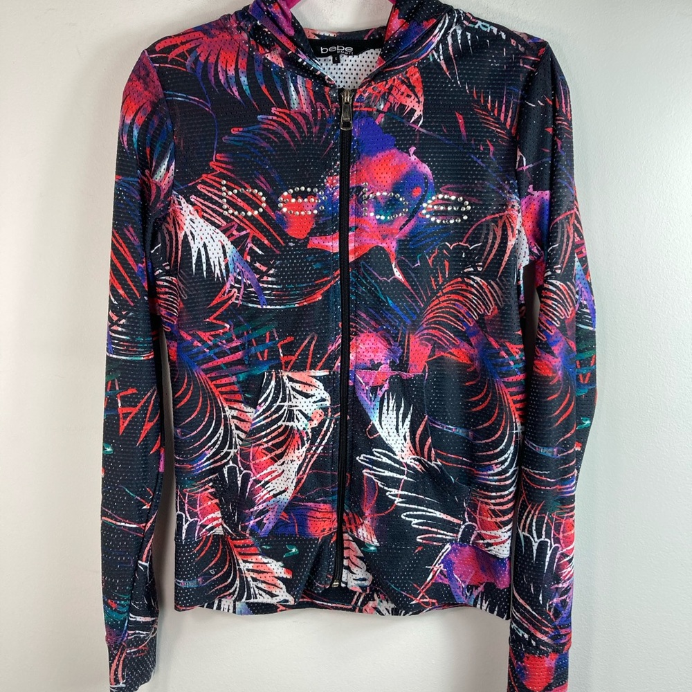 🛑SOLD🛑 Bebe Size S Rhinestone ZipUp Jacket 4Way Stretch Hoodie